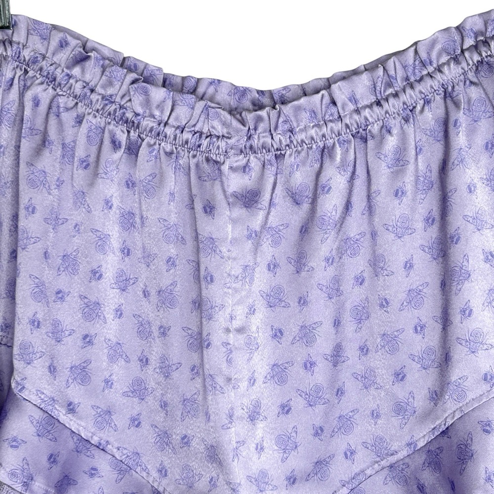 Bridgerton Satin Coquette Ruffle Pajama Sleep Shorts Medium Bee Romantic Purple - Picture 4 of 8